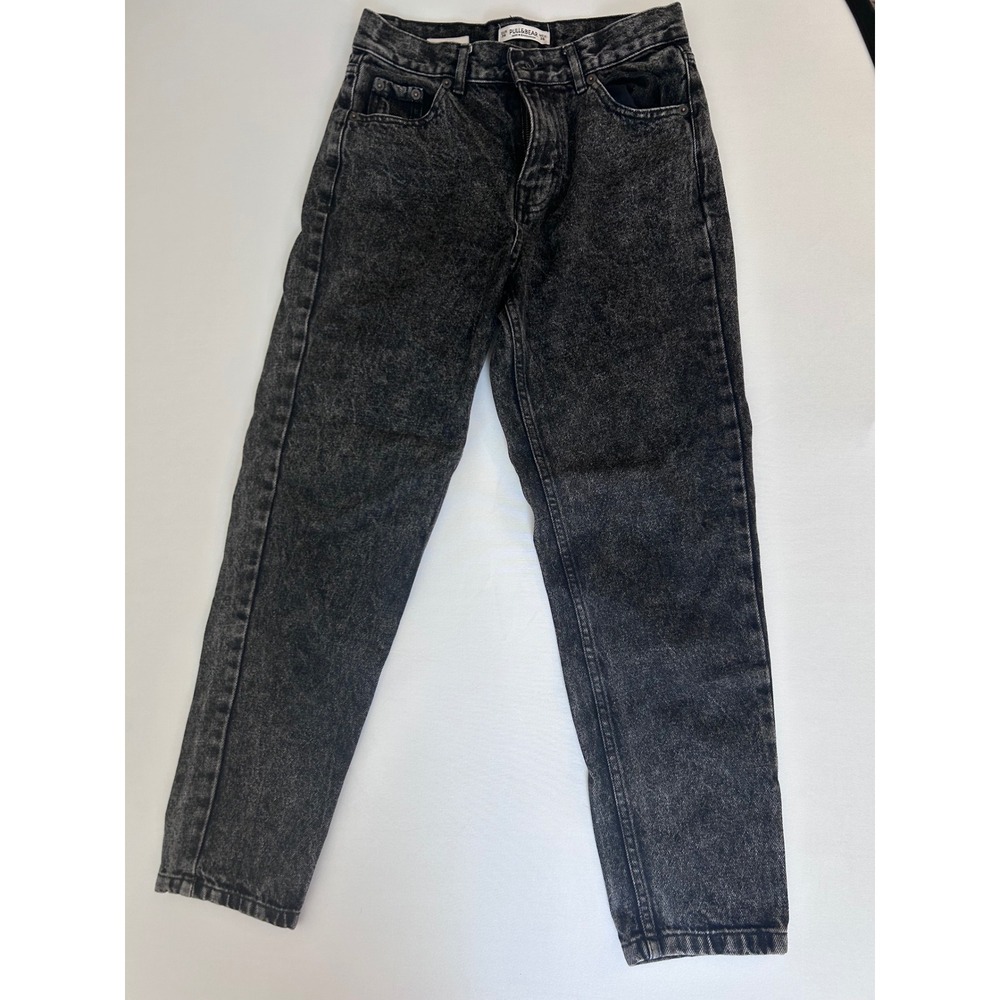 Pull&Bear Mom Jeans Womens 26 Black Acid Wash High Rise Tapered Denim